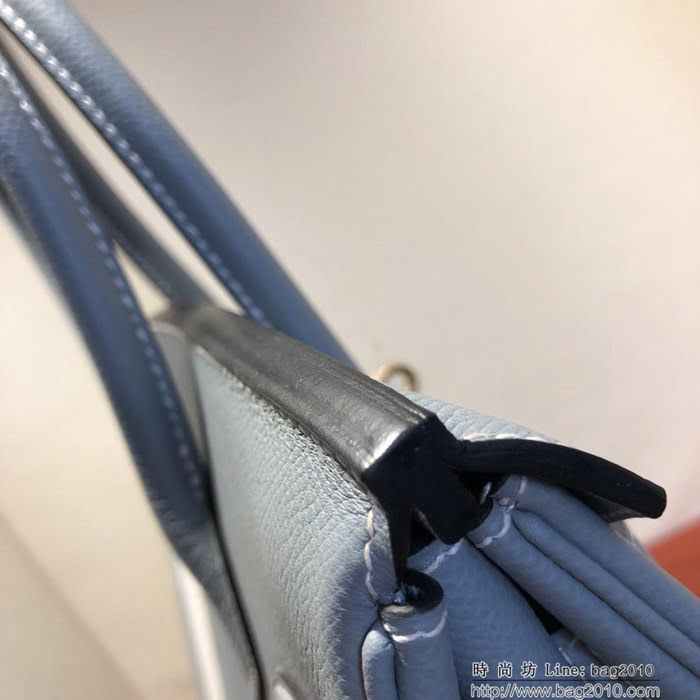 HERMES愛馬仕 鉑金包 Birkin 30cm Epsom J7 Bule Lin 亞麻藍 金扣 頂級工藝 純手縫蠟線 時尚手提包  Ama1208